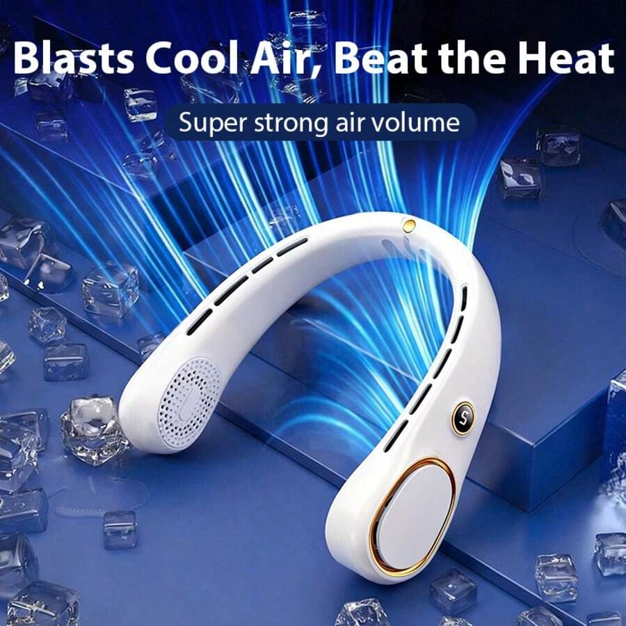 Portable Neck Fan, Hands Free Bladeless Fan, 5 Speeds, 3000 MAh Battery Operated Wearable Personal Fan, Twistable, Rechargeable, Gift For Women Men - 白色 - 查看 1