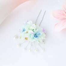 波西米亚风花朵珍珠发夹，新娘婚礼头饰，适合度假/旅行 - 彩色 - 查看 5