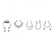 5pcs/20pcs Mixed False Nose Ring Set, False Nose Ring Stainless Steel Septum Ear Accessories, Fashionable Spiral Style Without Perforation - 黑色 5 件/套 - 查看 7