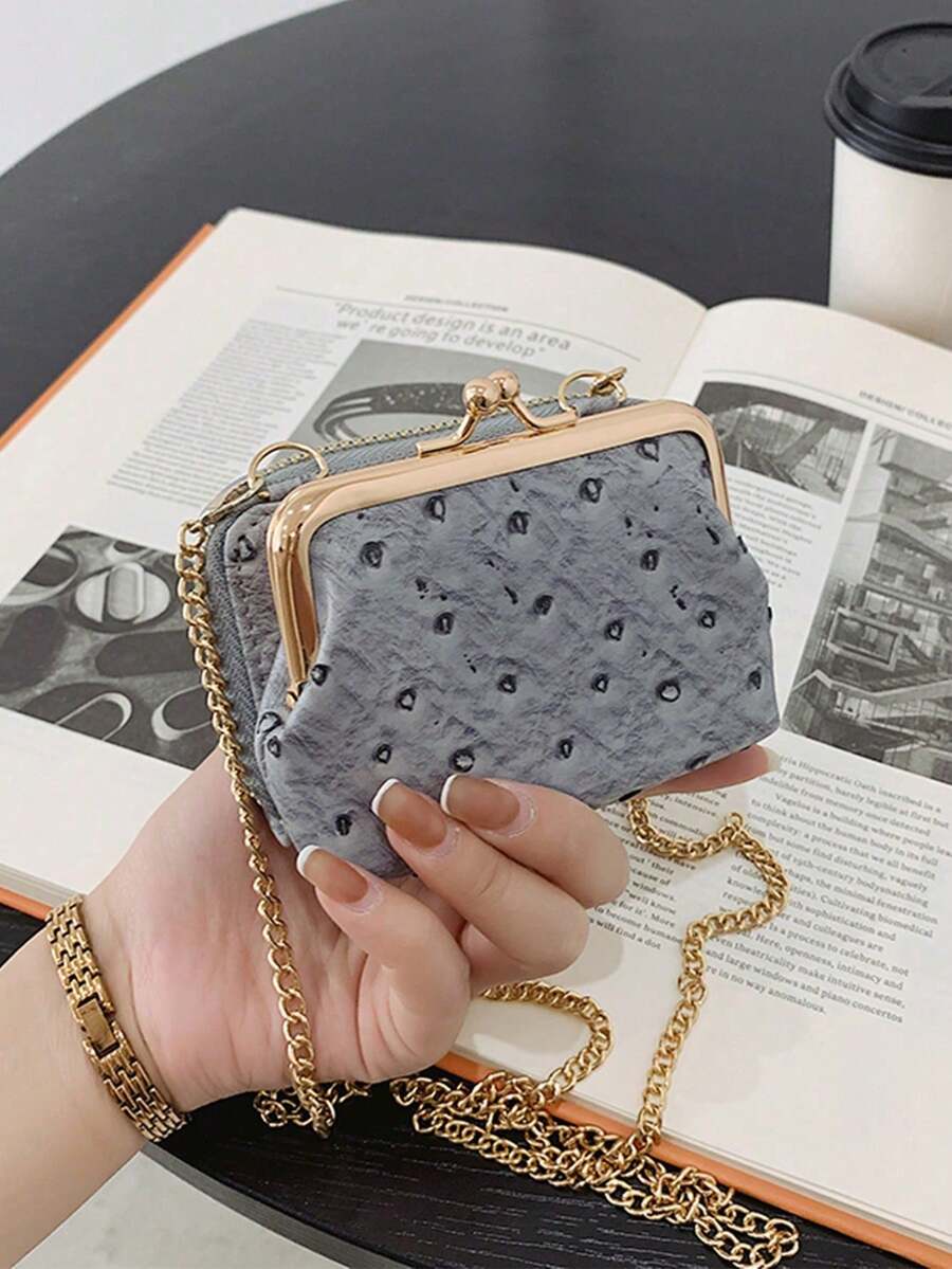 Elegant Coin Purse, Snap Closure Creative Clutch, Unique Ostrich Pattern Mini Handbag For Women Money Wallet Mini Wallet Purse Wallet Small Wallet Cute Wallet Coin Wallet Travel Essential Summer - Grey - View 1