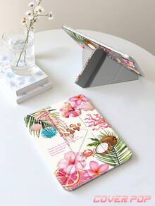 芙蓉花、水果和贝壳拼贴图案平板电脑保护套，适用于 iPad Air 8 (M4) 2026 (11 英寸)、Air 8 (M4) 2026 (11 英寸)、9.7/10.2/10.5/10.9/12.9/Pro 11/A16、第十代、Galaxy Tab S6 Lite 10.4 英寸、Kindle Paperwhite 第十二代 2024、Kindle（第十一代 - 2024 年发布），柔软防震保护，智能睡眠/唤醒功能，Y 型折叠支架，多角度观看，夏日海洋风格 - 彩色 - 查看 5