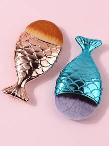 高级美人鱼粉底刷，柔软扁平遮瑕刷，大号鱼尾腮红修容刷，美妆工具 - 彩色 - 查看 3