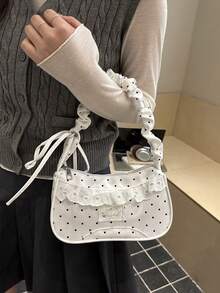 1 pieza Bolso de hombro casual de nailon rosa con estampado floral y cierre de cremallera, versátil para uso diario de mujeres - Blanco 5 - Ver 4