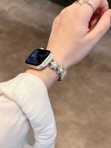 Huastonband 時尚品牌設計 D 字金色金屬裝飾柔軟棕色錶帶，適用於 Ultra 2 1 SE S9 8 7 6 5 4 3 2 1 系列，中性替換錶帶，智慧手錶 38mm 40mm 41mm 42mm 44mm 45mm 49mm - 星光色 - 查看 4