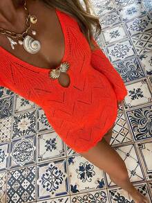 Vestido de playa de verano para mujer, adornado con conchas marinas metálicas, vestido informal de playa para vacaciones - Naranja Coral - Ver 2