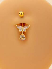 1pc Luxury Stainless Steel Butterfly Pendant Navel Piercing Jewelry, Fashionable Personalized Jewelry Gift Suitable For Daily Wear, Perfect For Party And Holiday, Versatile Accessory For Women Casual And Vacation Outfits - Multicolor - View 2