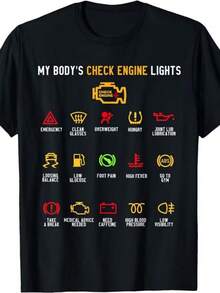 1psc Funny "My Body Is Malfunctioning" Pattern T-Shirt - Unique Black T-Shirt With Humorous Icons, Suitable For Common Body Discomforts And Needs |   Perfect For Car Enthusiasts And Those With A Sense Of Humor, Only One Piece Of Clothing Available For - Black - View 7