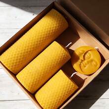 4pcs Premium Beeswax Candle Set - Assorted Size Pillar Candles And Moon Face Candles, Handpoured Candles For Home Ambiance, Home Decor And Gifts - Beeswax Kit - View 9