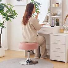 Furniliving Taburete otomano para maquillaje giratorio ajustable de mediados de siglo moderno taburete redondo de gran tamaño para tocador gira 360 grados rosa - Terciopelo rosado - Ver 5