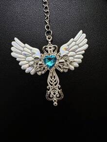 1条时尚嘻哈风粗金属链，镶嵌炫彩水钻翅膀十字架骷髅吊坠项链，男女通用饰品，男士珠宝，适合约会派对佩戴 - 彩色 - 查看 3