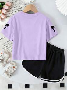 2pcs/Set Kaos Leher Bulat Kasual Retro untuk Remaja Perempuan dengan Gambar Angka "23" dan Kupu-kupu + Celana Pendek dengan Gambar Angka "23", Pakaian Musim Panas yang Nyaman - MultiWarna - View 3