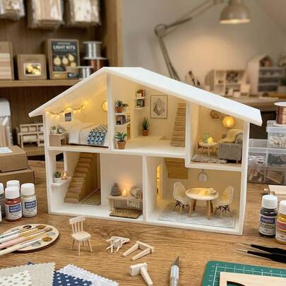 Tượng nhà thu nhỏ phong cách tối giản Bắc Âu - Tác phẩm điêu khắc bằng nhựa trắng dùng để trang trí nhà cửa, trưng bày trên bàn làm việc, mô hình kiến trúc, quà tặng sưu tầm cho đám cưới và mô hình làng quê.