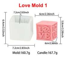 Zhonghui Mold 爱心立方体蜡烛模具，硅胶模具 3D 爱心字母 HOME，肥皂树脂石膏模具 DIY 手工蜡烛制作材料礼品模具 - 愛 - 查看 10