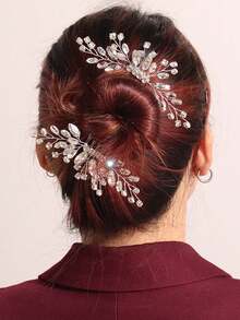 1 chiếc lược cài tóc đính đá pha lê hợp kim dành cho cô dâu, phụ kiện đội đầu cho tiệc cưới. - Bạc - Xem 3