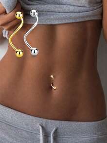 1pc 925 Sterling Silver Ball Belly Button Ring, Short Bar Style Navel Piercing Jewelry, Gift For Women - Navel Nails - View 2