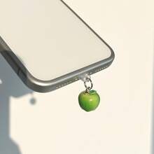 1pc Green Apple Artificial Fruit Phone Dust Plug Pendant Charm Accessory Decoration Protector Compatible With Iphone Type-C Port - Green - View 2