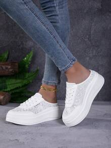 DJSUNNYMIX Giày sandal đế dày kiểu mule cho nữ, giày thể thao thời trang bằng vải lưới họa tiết hoa hướng dương. - trắng - Xem 5