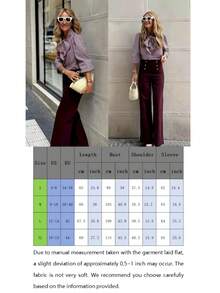 优雅时尚女士春季衬衫，蝴蝶结领长袖上衣，紫色格子泡泡袖 - 紅木色 - 查看 6