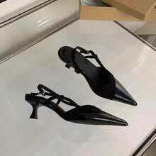 Zapatos de tacón para mujer Sandalias de tacón medio con puntera cerrada de estilo francés para mujer: nuevo modelo de verano con aire chic, ideales para combinar con faldas; zapatos de punta. - Negro - Ver 2