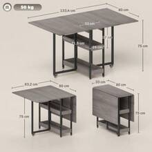 Folding Dining Table/Kitchen Table For 2-4 People With 2 Open Shelves, Portable Dining Table/Folding Table For Small Spaces, Dining Room, Kitchen, 133.4 X 80 X 75 Cm, Grey - 灰色 - 查看 2