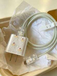 5件套冰淇淋图案TPU充电器保护套，兼容苹果18/20W 14 Pro Max充电线，防断裂，支持13英寸快充，15/12英寸保护壳 - 彩色 - 查看 4