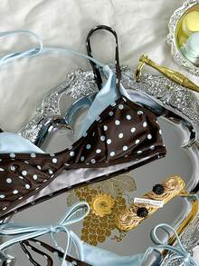 Bộ bikini chấm bi nữ, xanh dương và nâu, đồ bơi thể thao thường ngày, trang phục đi biển mùa hè, áo bikini lửng thanh lịch, phong cách nghỉ dưỡng, phong cách lễ hội âm nhạc Y2K, trang phục đi biển phong cách boho mùa xuân/hè. - xanh nâu - Xem 9