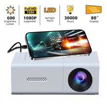 这款1080P便携式投影仪采用宇航员主题图案，USB供电，内置立体声扬声器，支持梯形校正，配备遥控器，兼容多种设备，是家庭影院、户外露营的理想之选，提升您的电影、电视和游戏体验，也是春季派对的完美礼物。 - 白色 - 查看 3