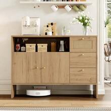 Dining Room Cabinet, Kitchen Cabinet, Living Room Cabinet, Two-Door And Three-Drawer Model, Gold Rattan Handles, Kitchen Buffet Cabinet/Wooden Drawers, Dimensions: 105 X 40 X 76 Cm. - Khaki - View 8