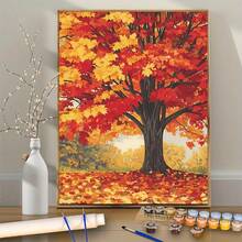 Kit de pintura profesional para uso artístico, 1 pieza, escena de árbol de otoño, pinceladas de pintura al óleo - Adecuado para principiantes, kit de pintura digital - 40.64X50.8 cm - Sin marco - Color por números - Hecho a mano para set de arte - Pintura por números - Acrílico - Sin marco - Ver 2