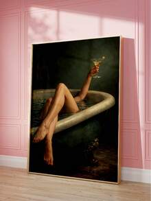 1pc Frameless Vintage Western Dirty Martini Sage Green Bathroom Poster Bikini Preppy Wall Art Canvas Print For Living Room, Bedroom, Dorm Room Decor - Bathroom - View 3