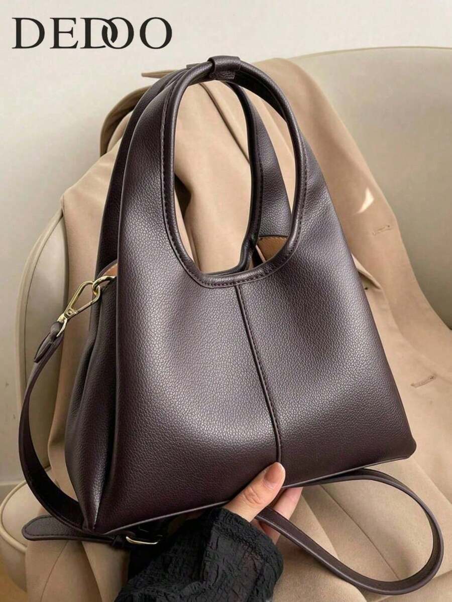 Women's Fashion Handbag Bucket Bag, Elegant Minimalist Design, Large Capacity, Khaki Color, Crossbody Style , New Year , Office Bag - 咖啡 - 查看 1