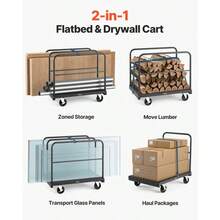 Drywall Cart Dolly, 1800 Lbs Load Capacity, 2-In-1 Steel Panel Truck Cart With 5 Inch Swivel Casters, 36x 24 Inch Platform Truck With 4 Side Handrails Factory, Warehouse, Garage, Black - Default - View 4