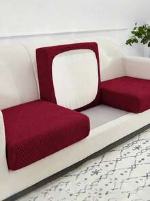 1 pièce Housse de coussin de siège de canapé en chenille de couleur unie, haute élasticité, jacquard anti-poussière et anti-salissure, antidérapante, amovible et lavable pour la chambre, le bureau, le canapé - Rouge foncé - Voir 4