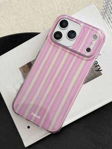 Funda de teléfono suave y brillante con patrón de rayas de color contrastante compatible con iPhone 17 Pro Max, 17, 16, 15, 14, 13 Pro Max, 17 Pro, cubierta protectora a prueba de golpes - Rosa - Ver 4