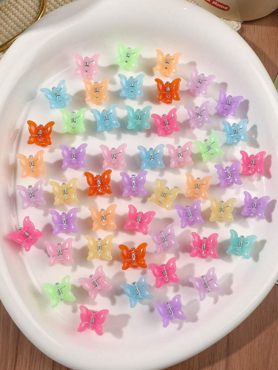 50个马卡龙色半透明蝴蝶迷你亮面发夹,刘海/侧发装饰,精致甜美浪漫春日风,柔美少女清新可爱,适合海滩、度假、野餐等夏季场合,可作发夹、沙滩配饰、节日派对发饰。 - 彩色 - 查看 1