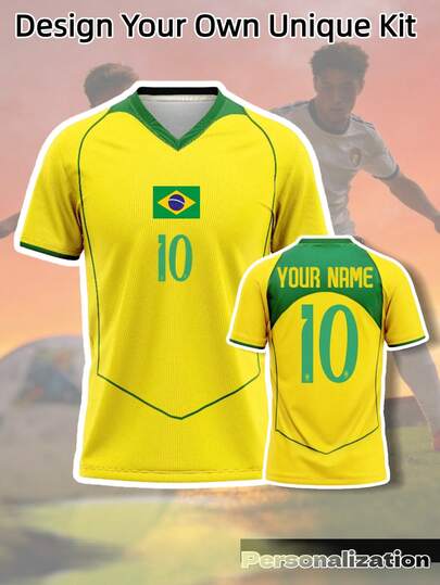 1 Áo bóng đá kiểu Brazil màu vàng và xanh lá cây theo phong cách retro, có thể tùy chỉnh tên, số và logo đội | Áo thể thao chuyên nghiệp thoáng khí | Thích hợp cho World Cup 2026, tập luyện, trang phục thể thao nam tùy chỉnh, phù hợp cho các trận đấu bóng đá, bóng rổ, bóng chuyền, tập luyện và mặc hàng ngày, quà tặng ngày lễ