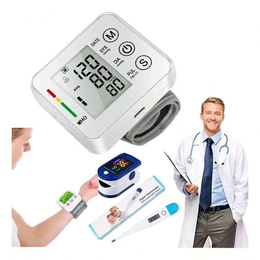 Blood Pressure Monitor (Arm) + Oximeter + Thermometer Kit - White - View 1