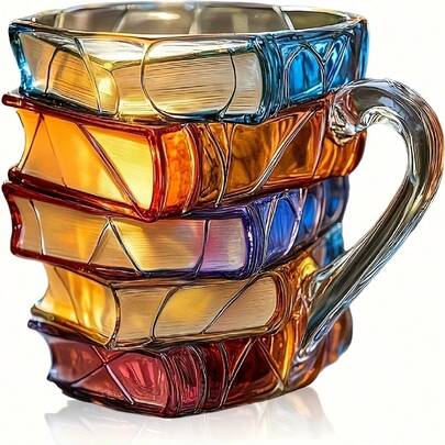 3D Book-Shaped Coffee Mug/Stacked Book Glass Cup - A Gift For Literature Lovers, Bookworms, Readers, Writers And Book Enthusiasts, Unique Book-Designed Desktop Cup, Christmas Gift, Gift For Her, Gift For Him, Gift For Mom, Secret Santa Gift, Christmas Mug, Winter Cup