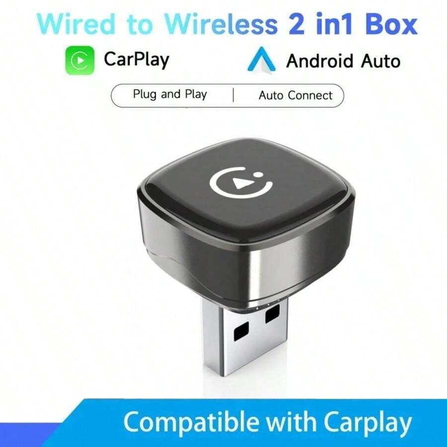 Bộ chuyển đổi CarPlay có dây sang không dây 2 trong 1, hộp phản chiếu màn hình ô tô Android Auto, kết nối đa phương tiện ô tô cắm là chạy Mini USB-C độ trễ thấp, tương thích với Apple & Android - M2 - Xem 1