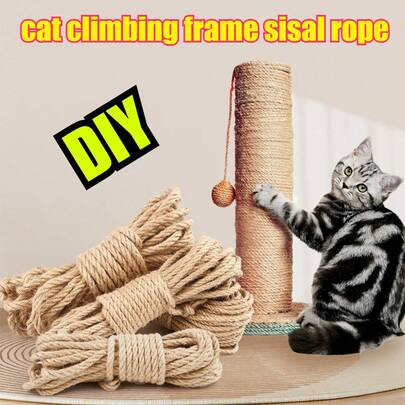 1 pieza 20M/50M Cuerda de sisal para gatos estilo DIY con marco para escalar y raspar, cuerda de algodón resistente, juguete para gatos - 4/6/8mm, accesorios para gatos