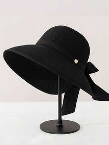 2026新款宽檐防晒草帽，女士款，夏季度假，沙滩休闲，敞口设计，可折叠，带蝴蝶结帽 - 彩色 - 查看 7