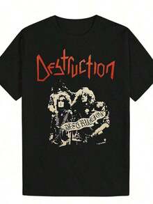 Camiseta casual de verano  hombre con cuello redondo - DESTRUCTION con diseño gráfico de miembros de banda, camiseta negra de poliéster  fans de música, ropa  fans de música  Camiseta gráfica  Impresión duradera - Negro - Ver 1