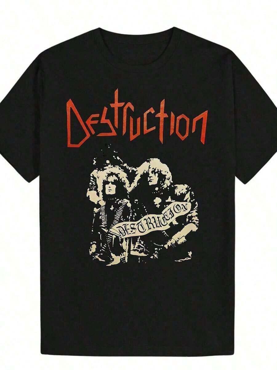 Camiseta casual de verano hombre con cuello redondo - DESTRUCTION con diseño gráfico de miembros de banda, camiseta negra de poliéster fans de música, ropa fans de música Camiseta gráfica Impresión duradera - Negro - Ver 1