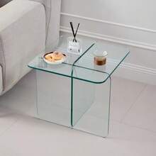 Tempered Clear Bent Glass SideTable, Transparent End Table, Sofa Table - Clear - View 7