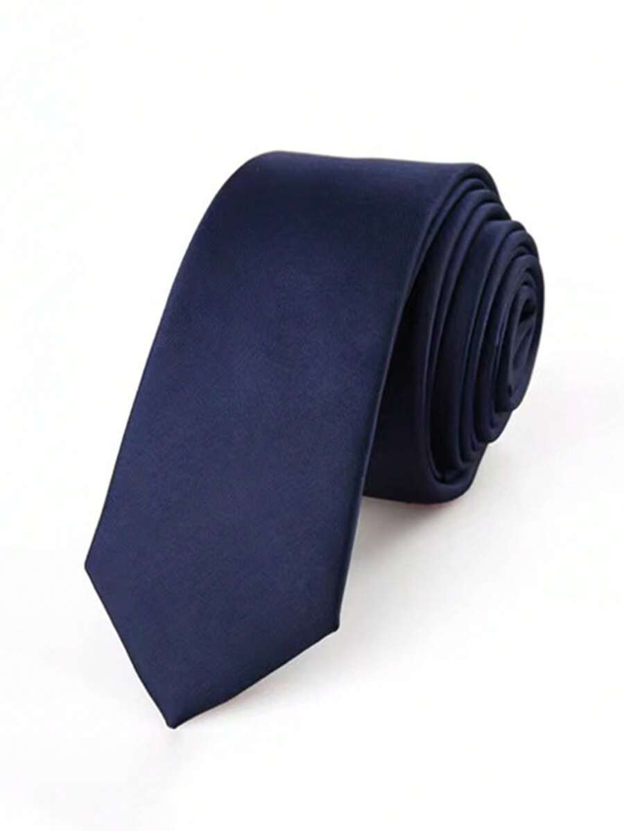 1pc Men's Solid Color Formal Necktie, Business Formal Tie, Wedding Tie,Festival,Fathers Day Gift - Navy Blue - View 1