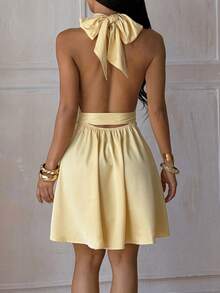 Đầm hè WOWDARK, đầm thời trang màu vàng dành cho nữ có thắt lưng, đầm chữ A hở lưng cổ yếm hai mặt thanh lịch, thích hợp cho ngày Valentine, hẹn hò, tụ họp, tiệc tùng, du lịch, kỳ nghỉ, đi biển và các dịp khác. - Màu vàng - Xem 7