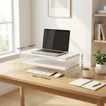 1pc New Computer Monitor Stand Riser, Adjustable Laptop Desk Organizer, Ergonomic Workstation Accessory To Relieve Neck & Back Strain, Space-Saving Design, Ideal Mother's Day Gift - White - View 13