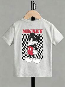 Disney Mickey Mouse, Cartoon Element Printed Casual Simple Short Sleeved T-Shirt, Suitable For Spring And Summer Wear, Suitable For Both Boys And Girls, Suitable For Both Men And Women. Holiday Gifts. - Xám - Xem 3