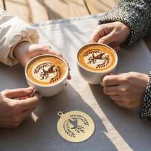 Guduling 4 Pcs Coffee Stencils Latte Art,Large Coffee Stencils,Lattes Stencilss With Various Patterns For Cappuccino Chocolate Lattes Cake Drating Coffees Shop And Home Use(Gold,4.53IN) - Apricot - View 5
