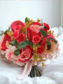 1 bó gồm 12 bó hoa cầm tay, hoa cúc Gerbera, hoa hồng, bó hoa cưới, hoa giả, cây giả, cao 34 cm/13.4 inch, 18 cm/7 inch, màu trắng, đỏ, vàng, chất liệu sợi polyester, hoa mô phỏng, cây mô phỏng, quà tặng Ngày của Mẹ - Nhiều màu - Xem 8